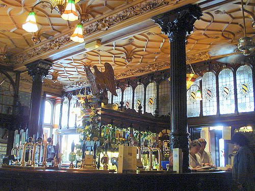 Part of the bar. Mozaic floor. The Philharmonic Dining Rooms 